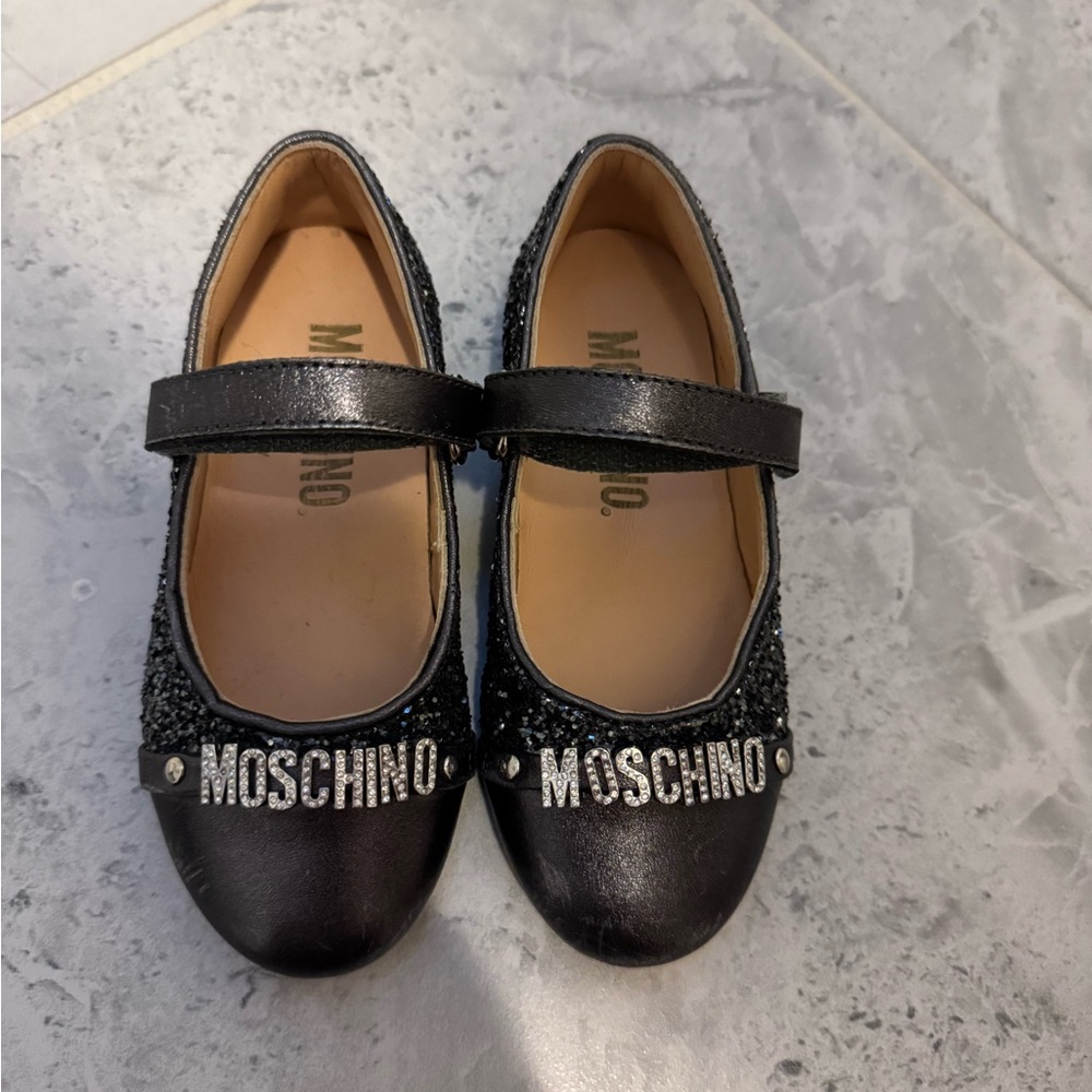 Moschino Black Glitter Kids Dress Shoes